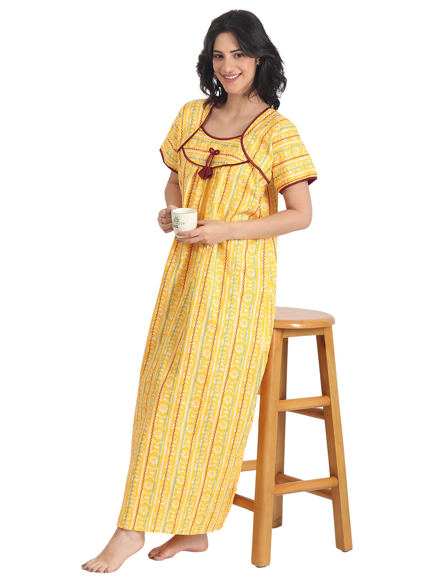 Noty ® Women's- Cotton Nighty| Short Sleeves | Night Wear | Maxi for Women | U Shaped Neck - Cotton Fabric- Jaipuri Print