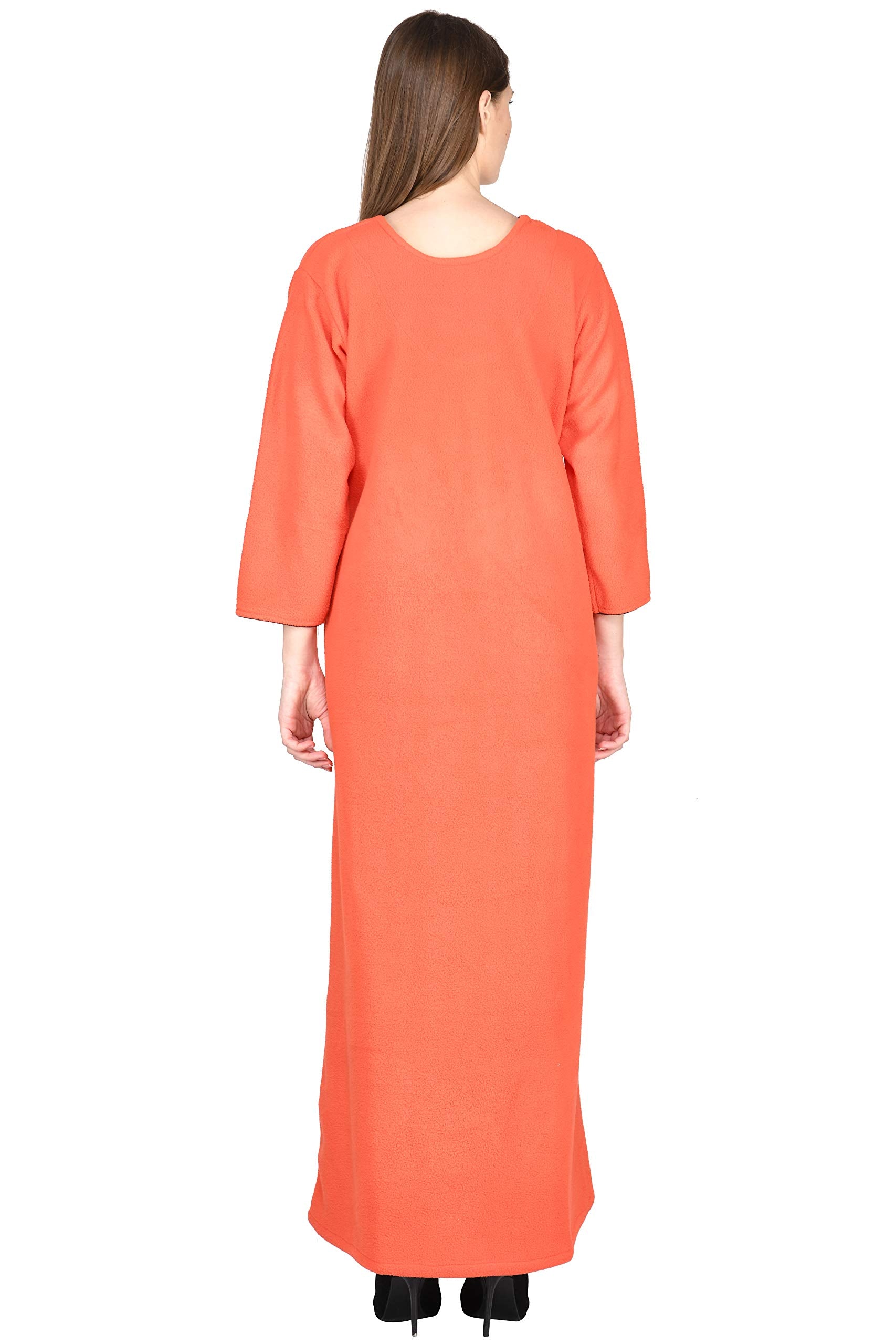 Noty Women Woolen Winter Fleece Nighty 3/4 Sleeve - Punch, Maroon, Deep Purple, Navy Blue