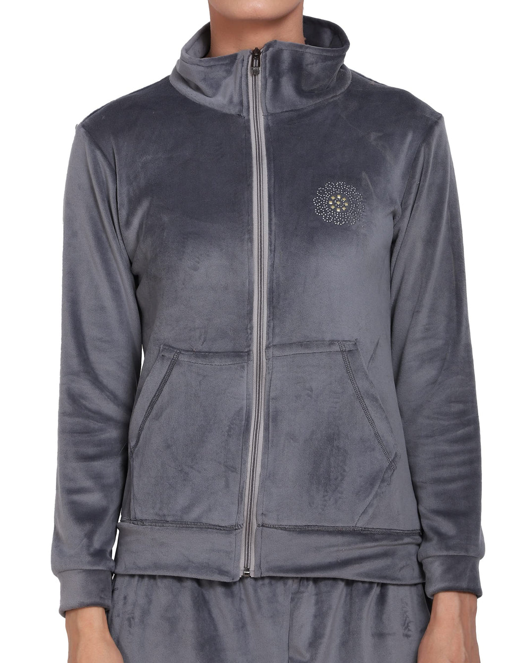 Noty® Night Suit Winter Velvet-Hoody with Zip-2 Side Pockets