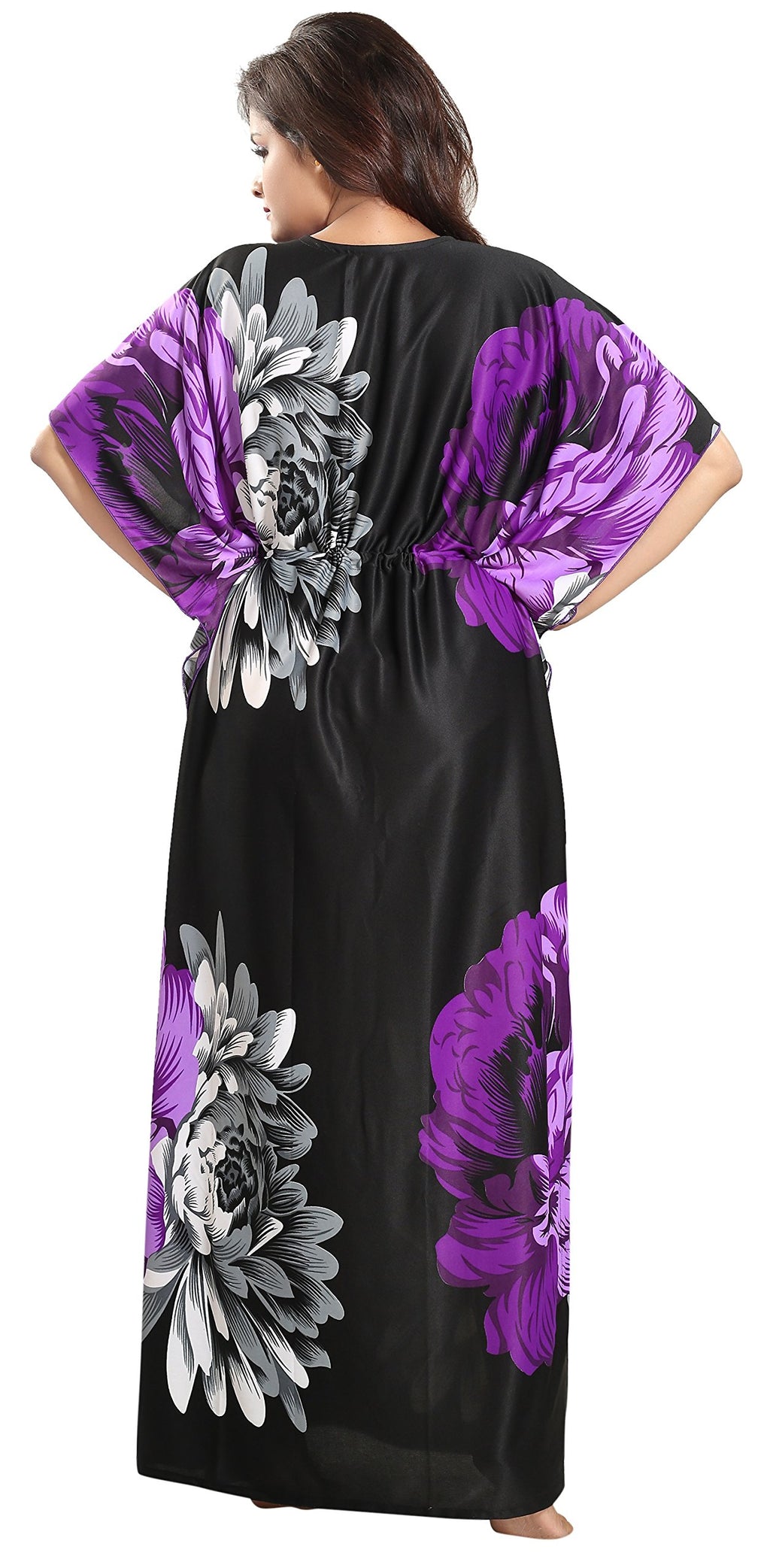 Noty Women's Kaftan Nighty | Serena Fabric | Floral Print Maxi | Short Sleeves | V Shaped Neck