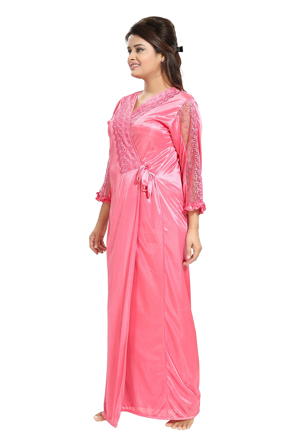 Noty Women's Satin Solid Maxi Nighty (Pack of 2)