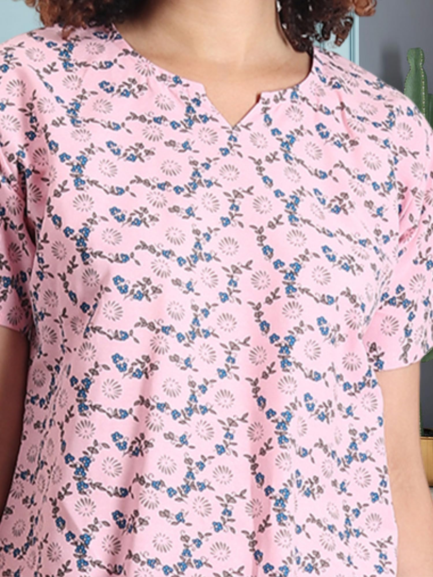 Noty ® Girl's/Women's Polyester and Cotton Mixed- Small Floral Printed- Night Suit/Night Wear/Lounge Wear/Night Dress