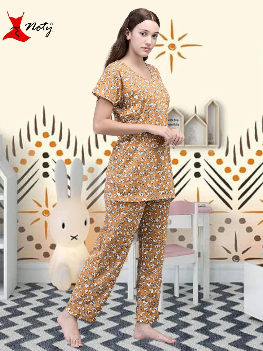 Noty® Women's- Night Suit | Co-ords Set | Night Wear | Night Dress | Loungewear- Poly Cotton Knits Fabric- Floral Printed