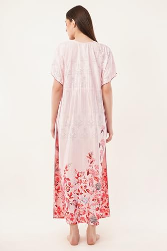 Noty ® Women's Kaftan Nighty | Digital Print | Sarena Fabric | V Shaped Neck Nightwear | Nightdress for Girl