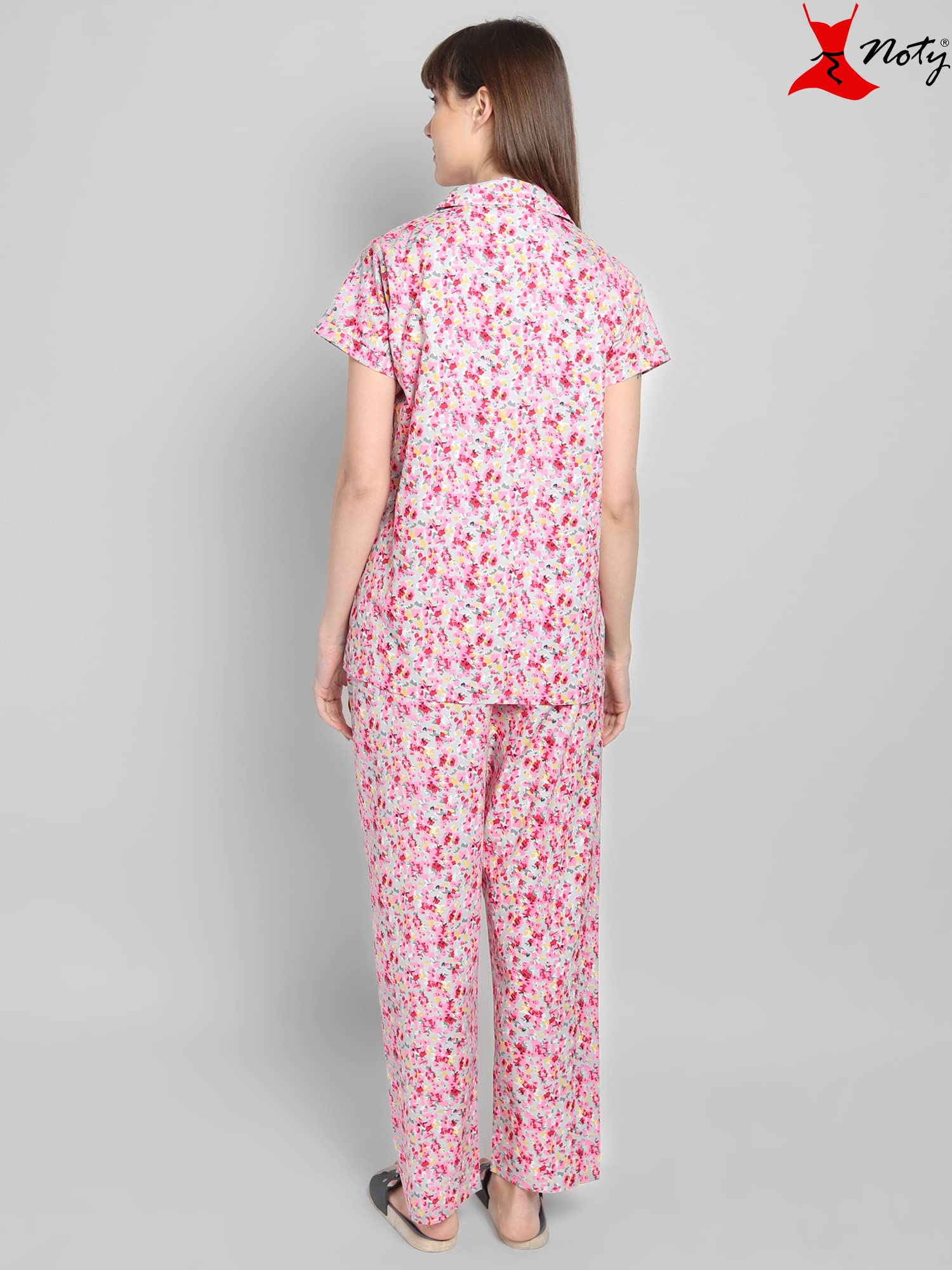 Noty ® Girl's/Women's Polyester and Cotton Mixed- Small Floral Printed- Night Suit/Night Wear/Lounge Wear/Night Dress