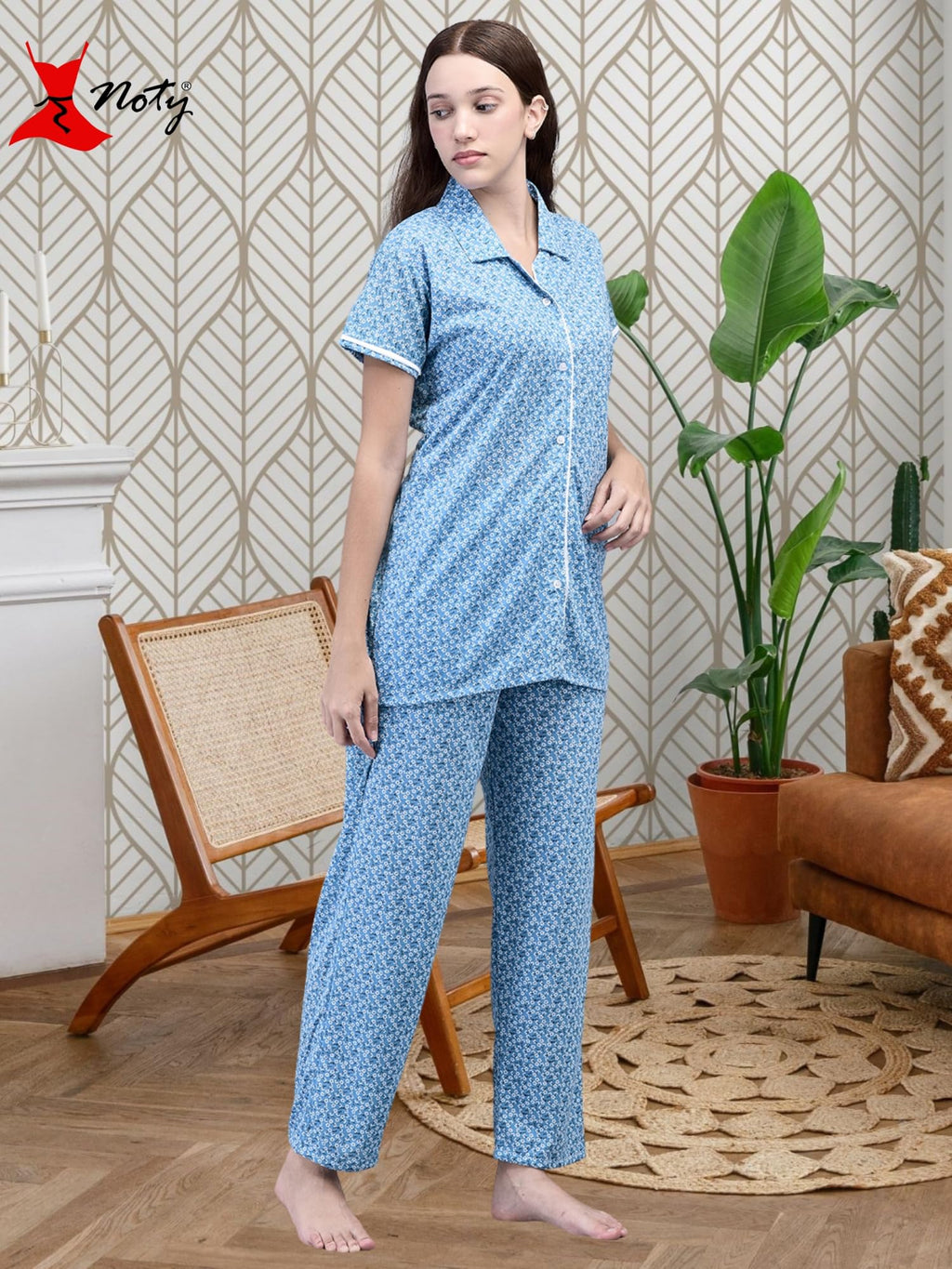 Noty® Women's- Night Suit | Co-ords Set | Night Wear | Night Dress | Loungewear- Poly Cotton Knits Fabric- Floral Printed