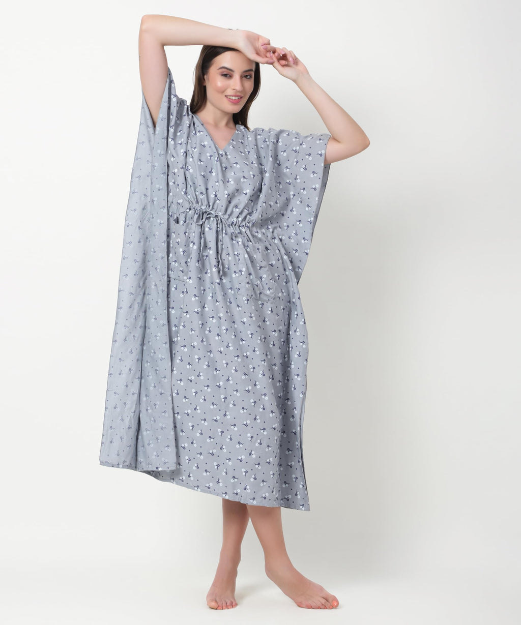 Noty® Women's-Printed Rayon Maternity & Nursing Kaftan with Both Side Zippers and Pockets | Soft & Breathable Feeding Nightwear Dress