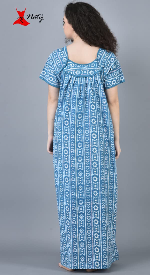 Noty ® Women's- Cotton Nighty| Short Sleeves | Night Wear | Maxi for Women | U Shaped Neck - Cotton Fabric- Jaipuri Print