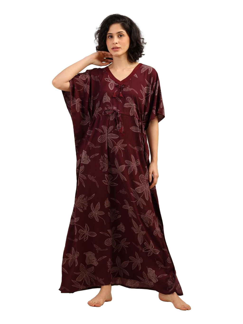 Noty® Women's- Kaftan | Maxi | Gown- 100% Pure Crush Cotton Fabric- V-Neck Floral Print
