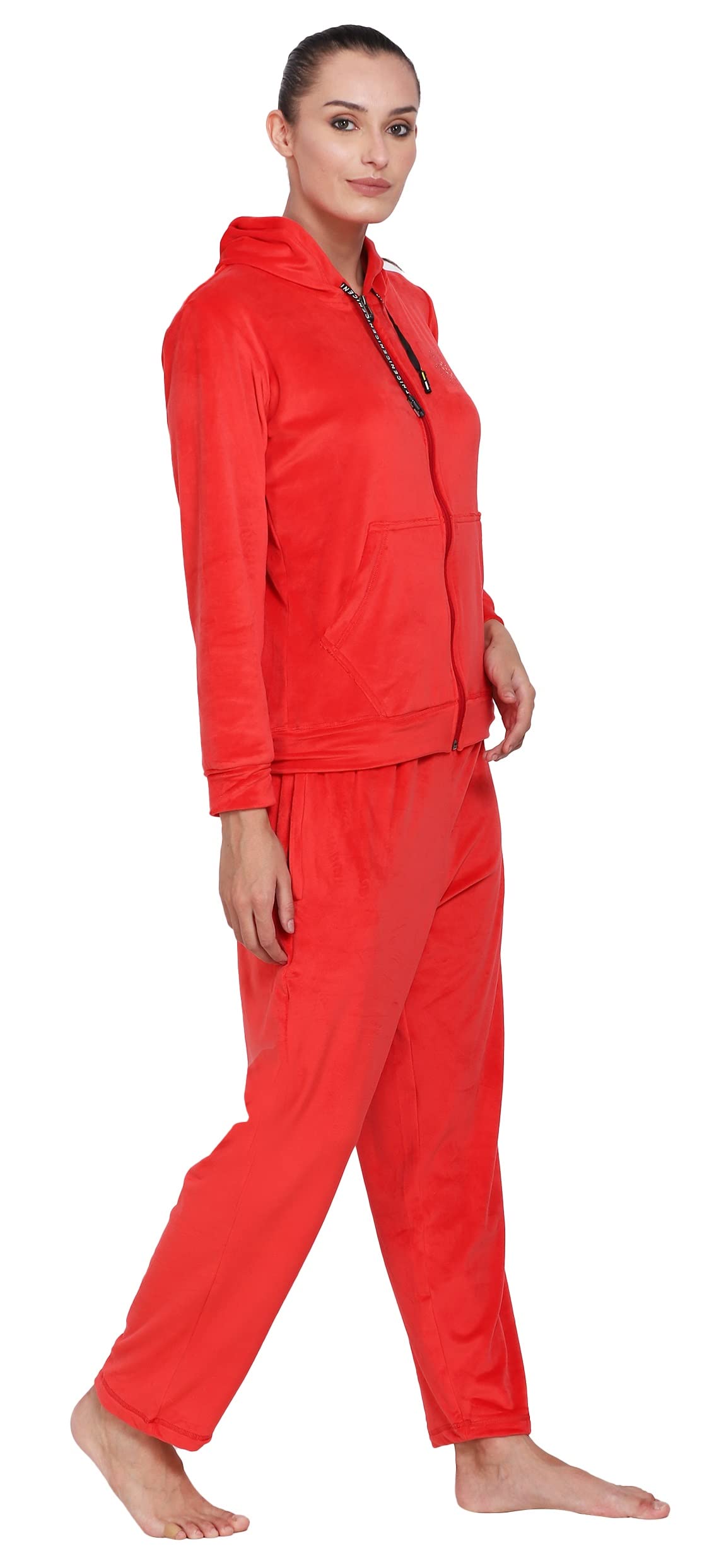 Noty® Night Suit Winter Velvet-Hoody with Zip-2 Side Pockets