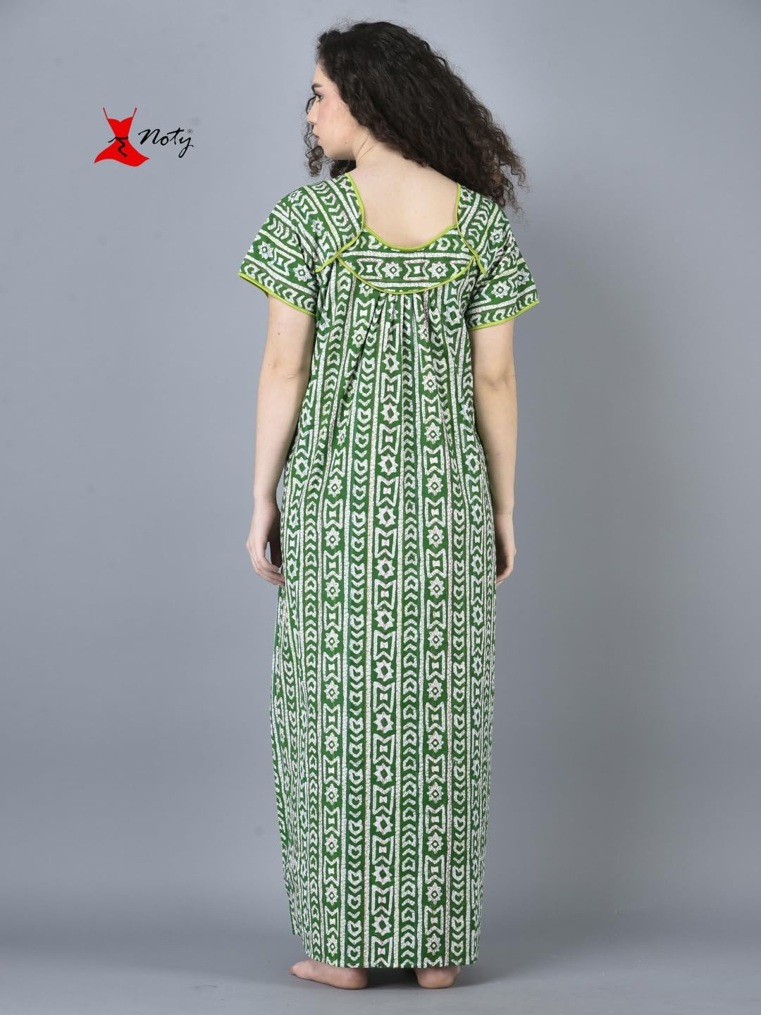 Noty ® Women's- Cotton Nighty| Short Sleeves | Night Wear | Maxi for Women | U Shaped Neck - Cotton Fabric- Jaipuri Print