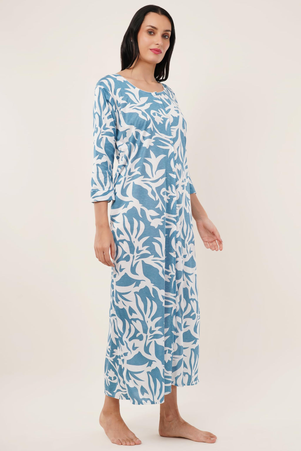 Noty® Women's- Maternity/Hospital/Delivery Gown- Poly Viscose Knits Fabric- Front Open | Printed | Round Neck with Button Closure | Pocket | Full Sleeves