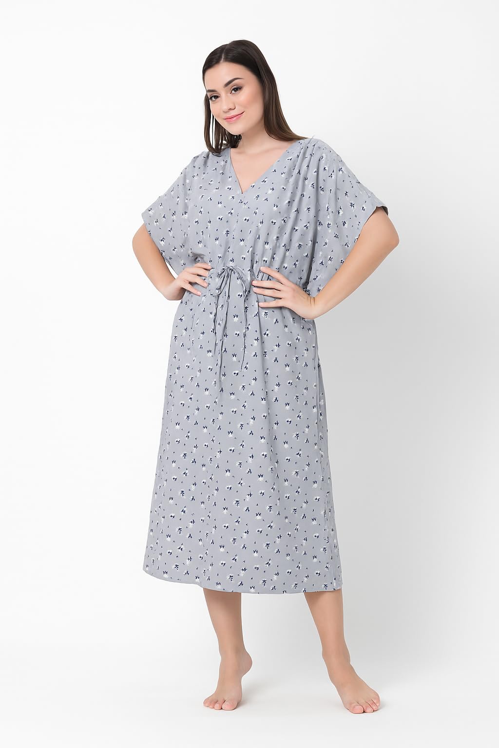 Noty® Women's-Printed Rayon Maternity & Nursing Kaftan with Both Side Zippers and Pockets | Soft & Breathable Feeding Nightwear Dress