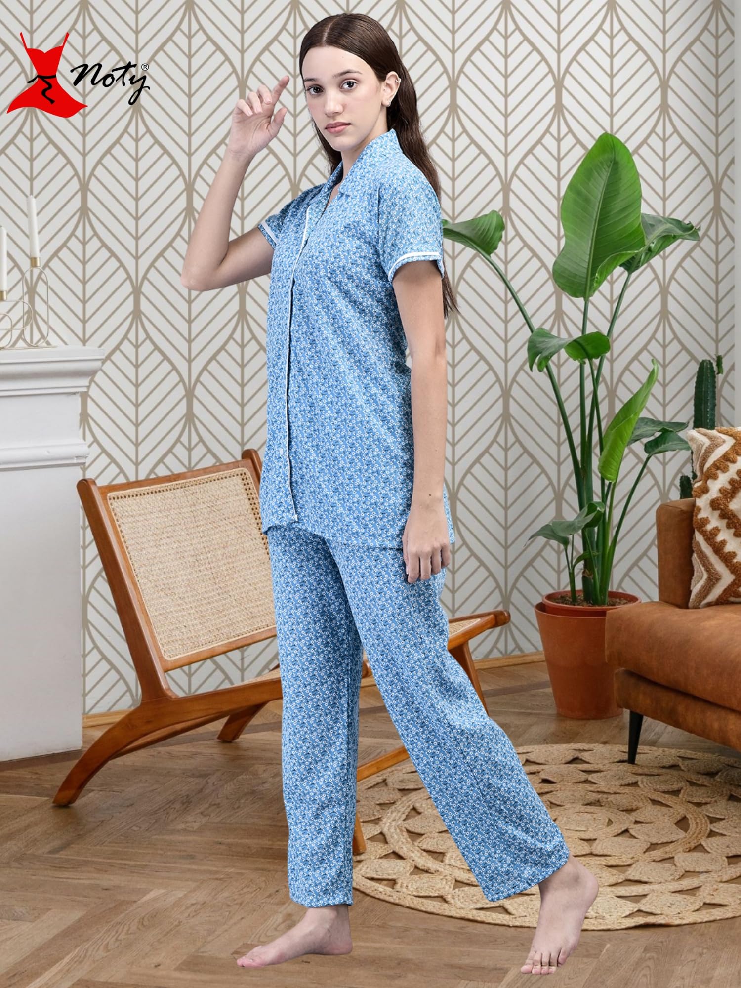 Noty® Women's- Night Suit | Co-ords Set | Night Wear | Night Dress | Loungewear- Poly Cotton Knits Fabric- Floral Printed