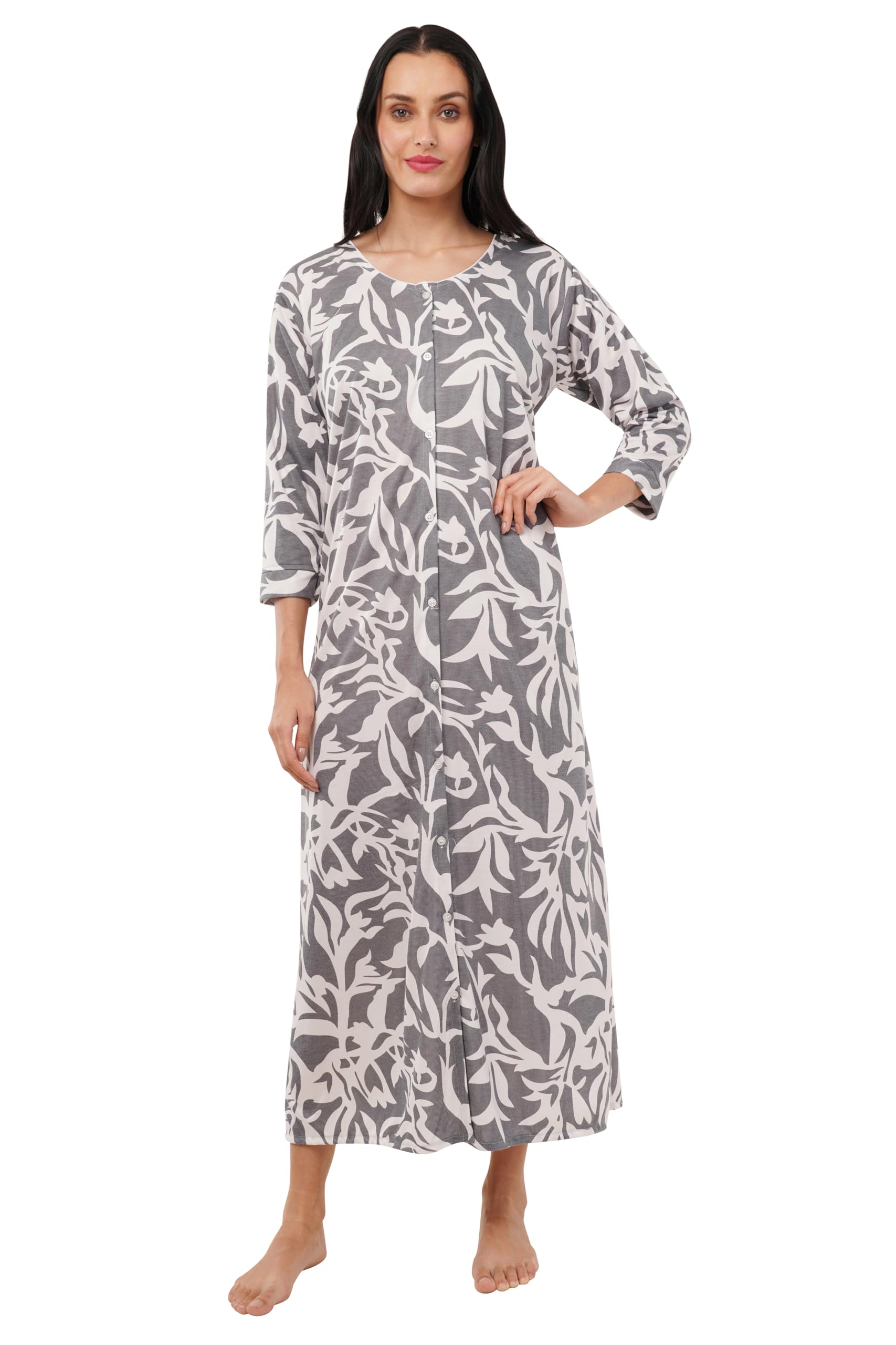 Noty® Women's- Maternity/Hospital/Delivery Gown- Poly Viscose Knits Fabric- Front Open | Printed | Round Neck with Button Closure | Pocket | Full Sleeves