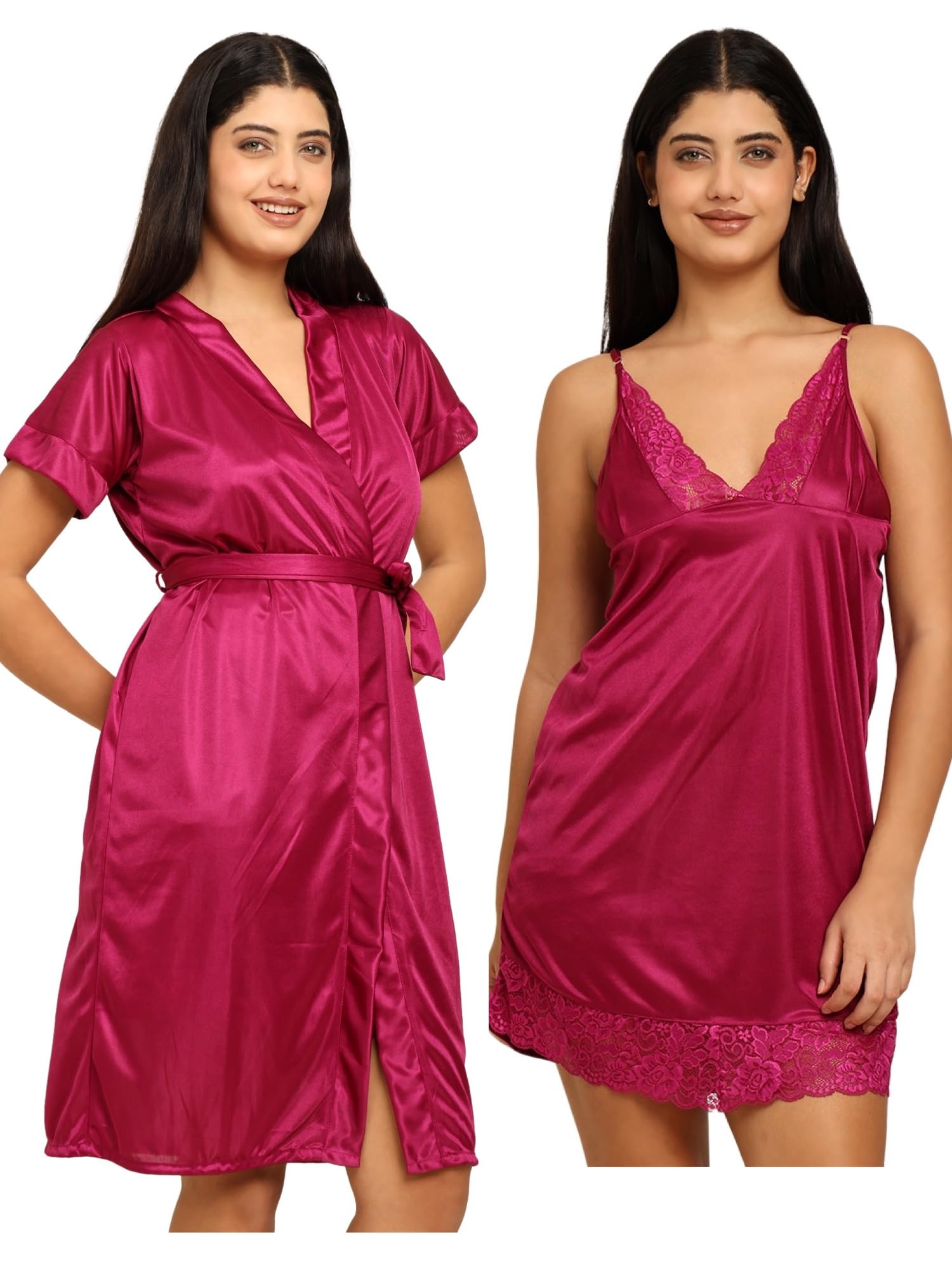 Noty ® Women's- 3 Pc Hot & Sexy Nightwear Set- Satin - Sexy Lace Chemise with Robe