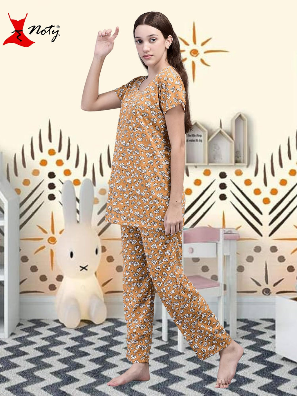 Noty® Women's- Night Suit | Co-ords Set | Night Wear | Night Dress | Loungewear- Poly Cotton Knits Fabric- Floral Printed