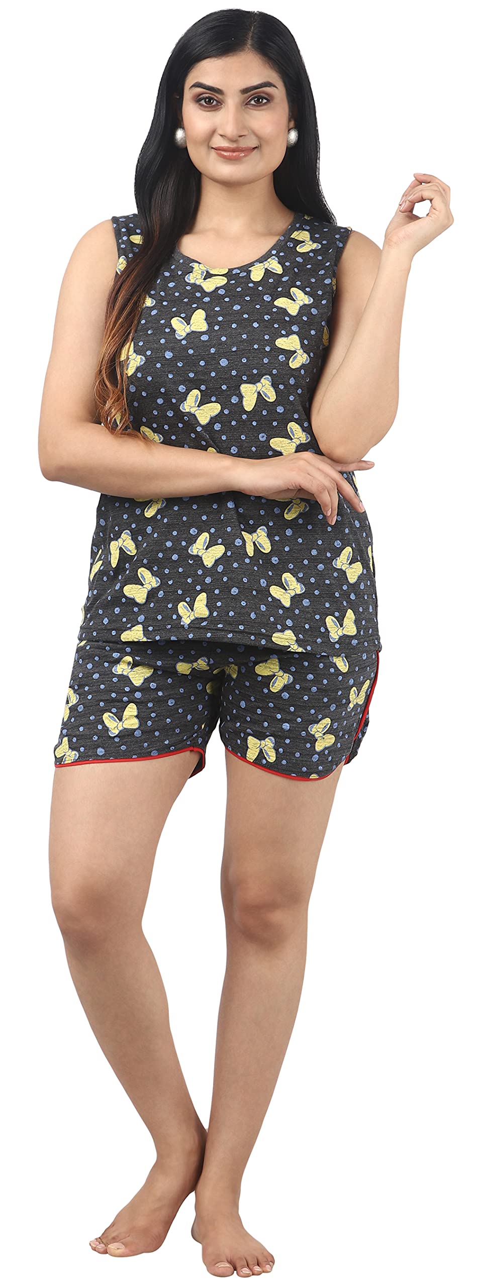 Noty ® Girl's/Women's Cotton- Printed- Round Neck Sleeveless Top with Shorts