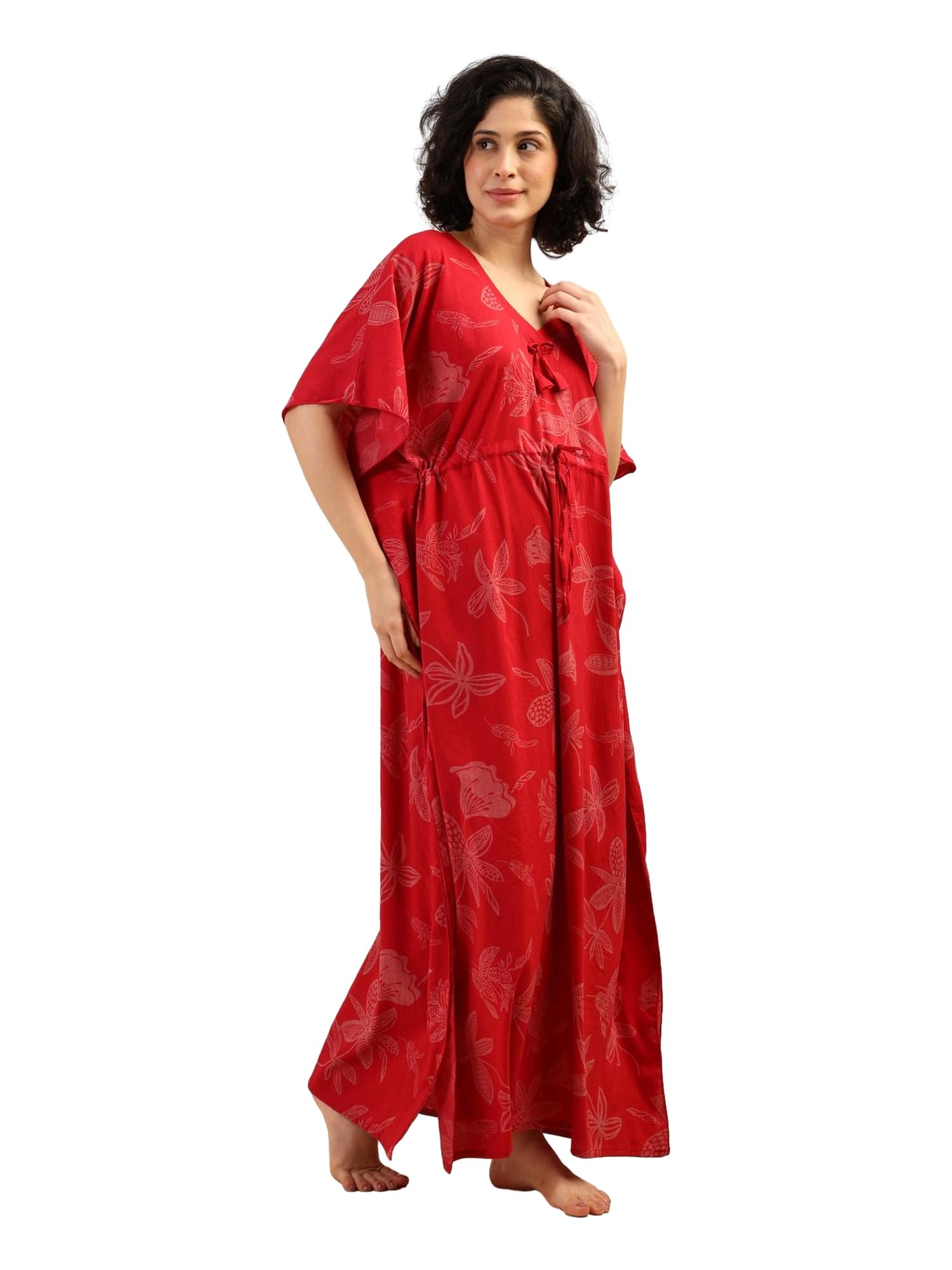 Noty® Women's- Kaftan | Maxi | Gown- 100% Pure Crush Cotton Fabric- V-Neck Floral Print