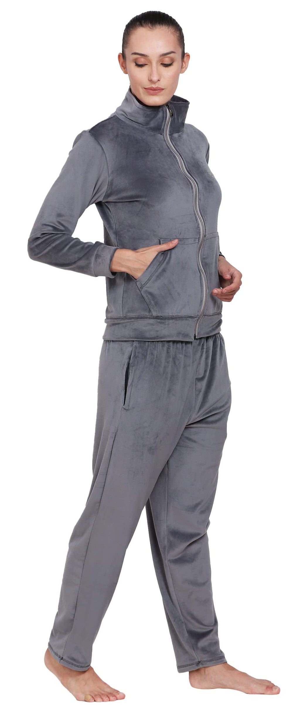 Noty® Night Suit Winter Velvet-Hoody with Zip-2 Side Pockets