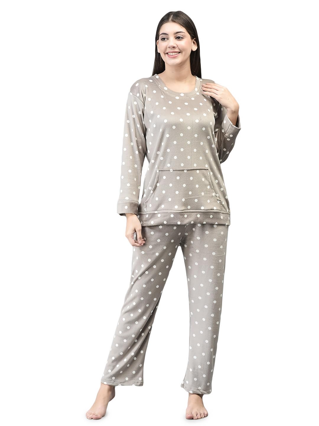 Noty- Night Suit Winter Velvet-Round Neck- Printed