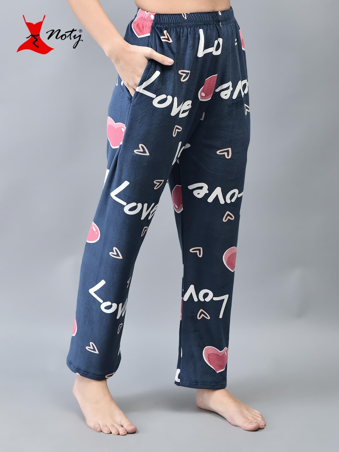 Noty- Night Suit Winter Velvet-Round Neck- Printed