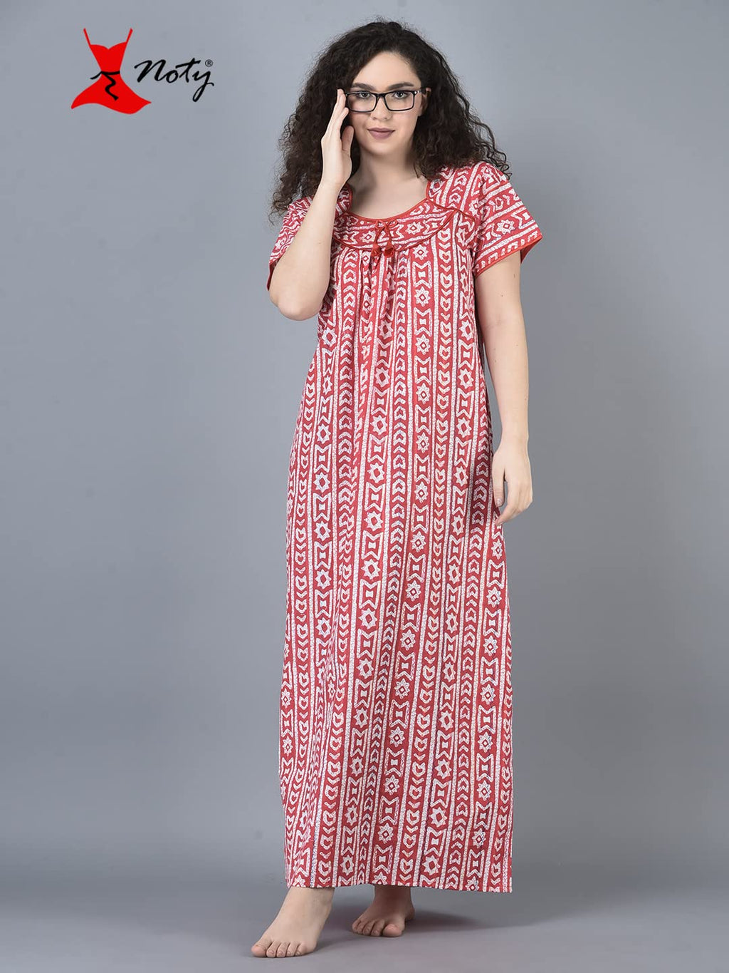 Noty ® Women's- Cotton Nighty| Short Sleeves | Night Wear | Maxi for Women | U Shaped Neck - Cotton Fabric- Jaipuri Print