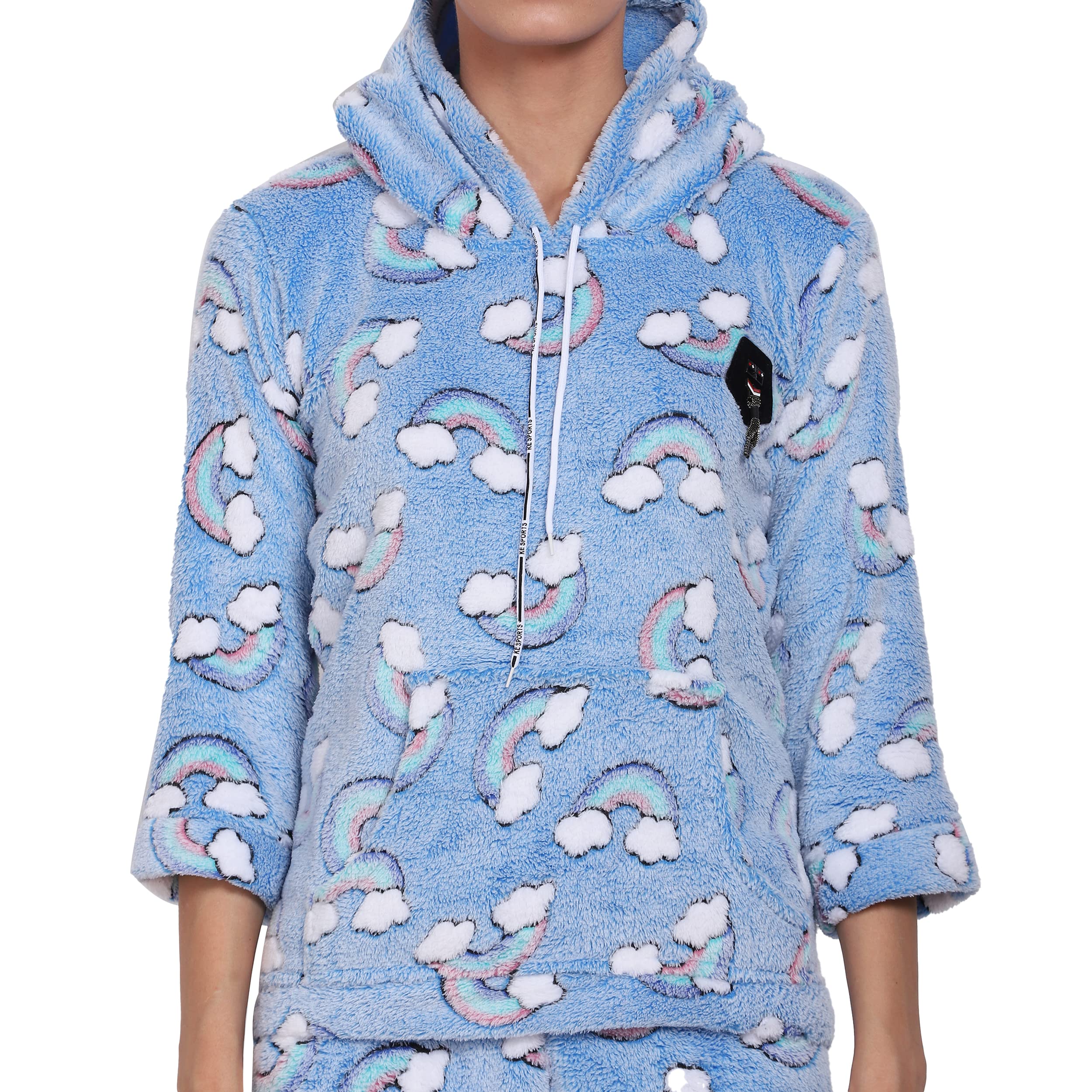 Noty- Night Suit Velvet-Hoody with 2 Side Pockets