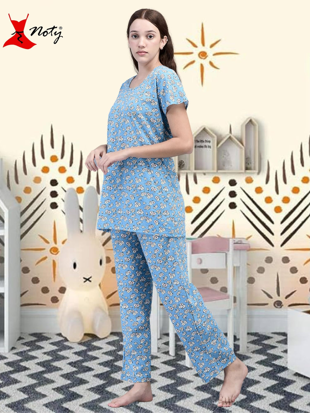 Noty® Women's- Night Suit | Co-ords Set | Night Wear | Night Dress | Loungewear- Poly Cotton Knits Fabric- Floral Printed