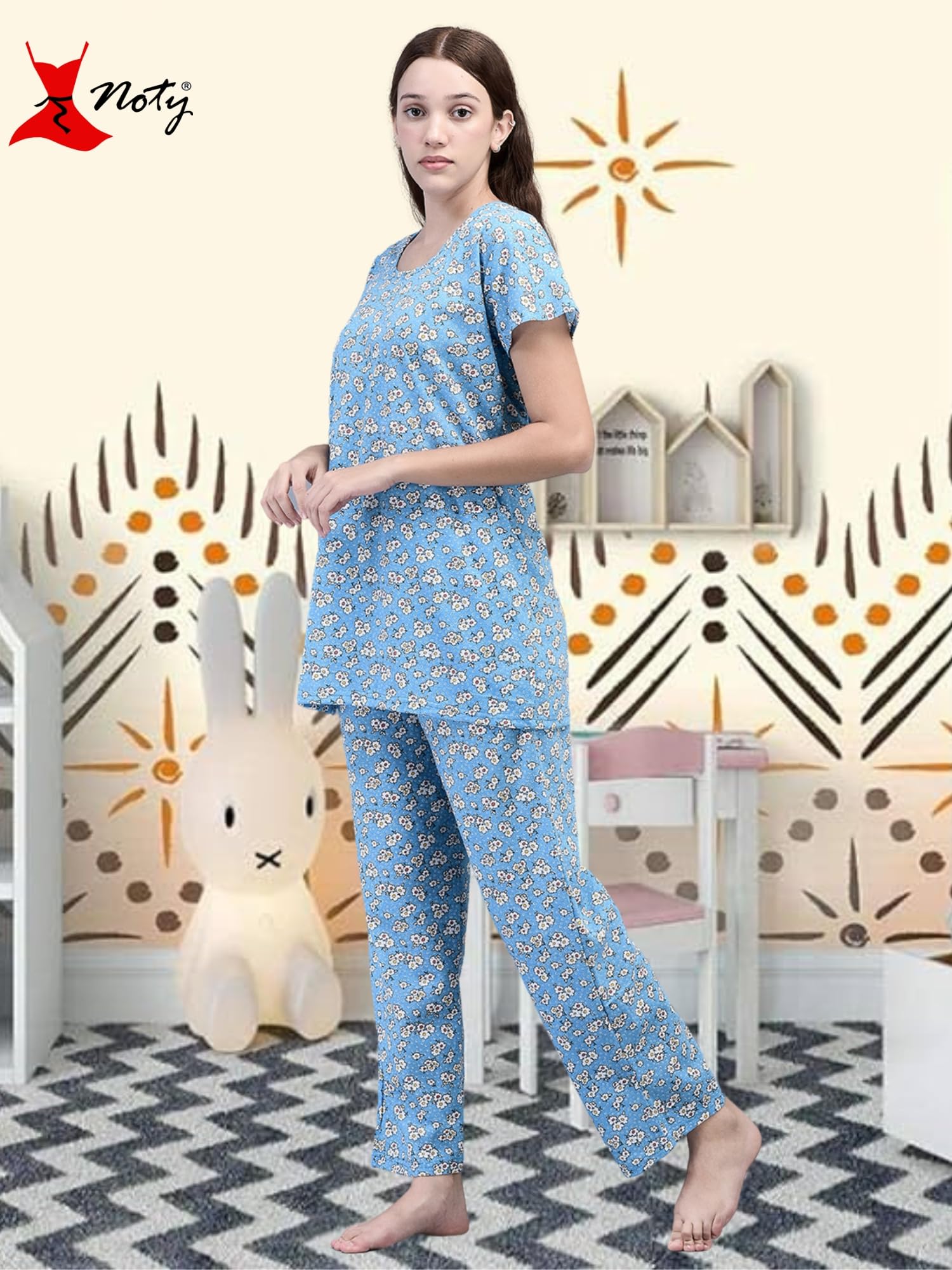 Noty® Women's- Night Suit | Co-ords Set | Night Wear | Night Dress | Loungewear- Poly Cotton Knits Fabric- Floral Printed