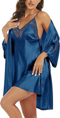 Noty ® Women's- 2 Pc Hot & Sexy Nightwear Set- Satin - Sexy Lace Chemise with Kimono Robe