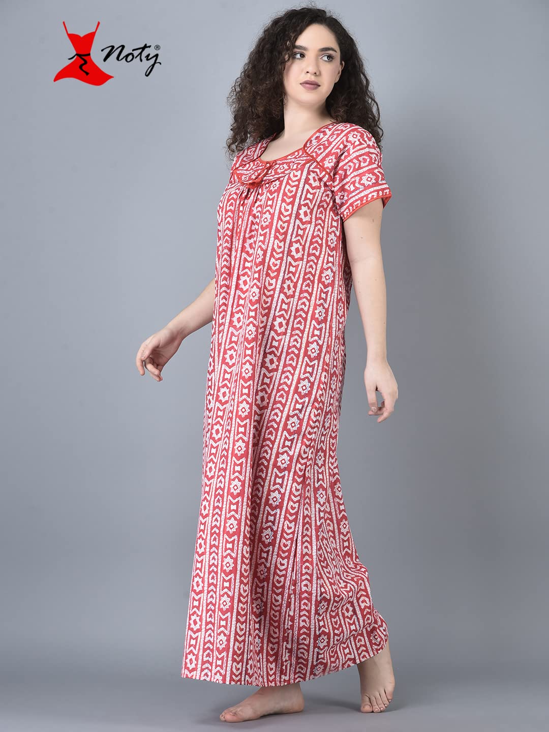 Noty ® Women's- Cotton Nighty| Short Sleeves | Night Wear | Maxi for Women | U Shaped Neck - Cotton Fabric- Jaipuri Print