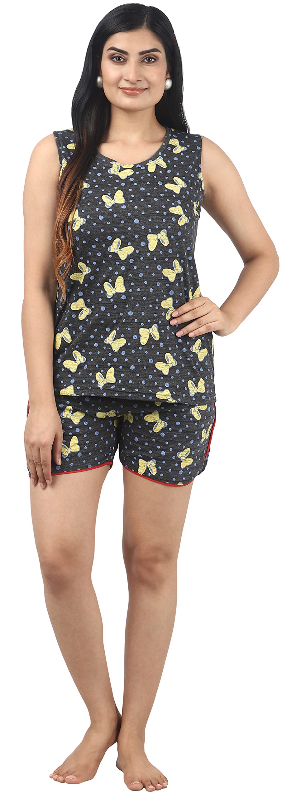 Noty ® Girl's/Women's Cotton- Printed- Round Neck Sleeveless Top with Shorts