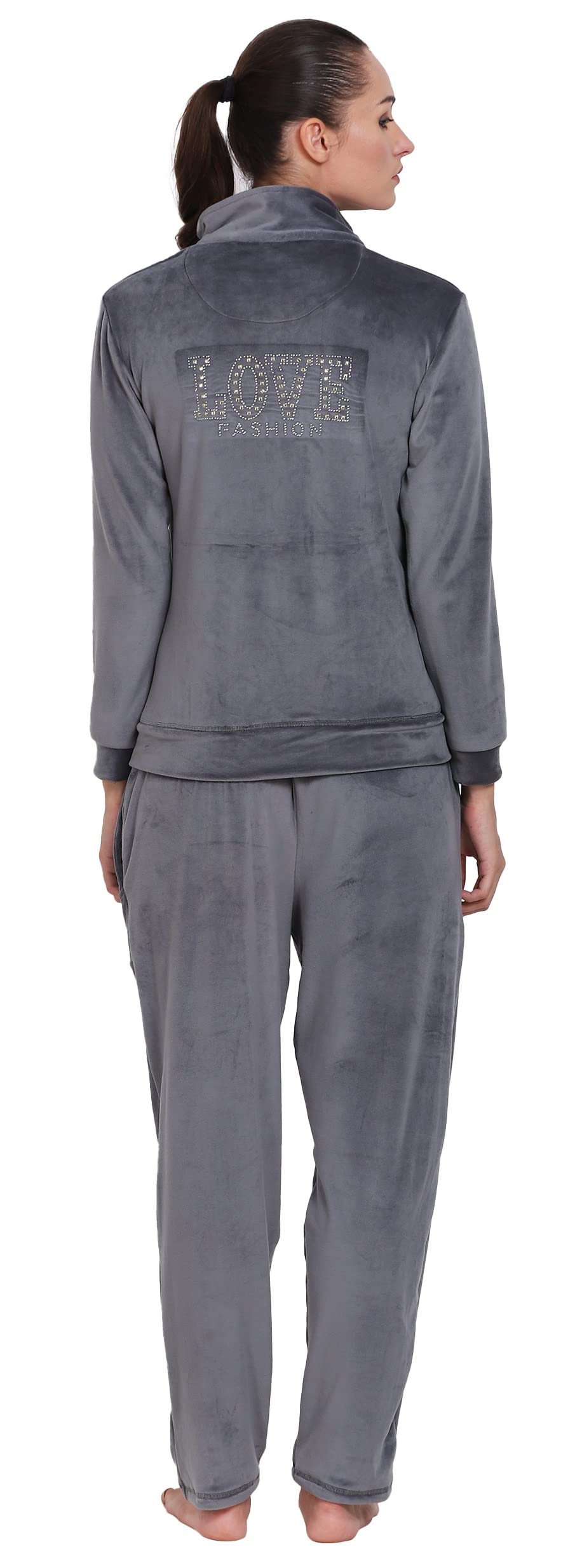 Noty® Night Suit Winter Velvet-Hoody with Zip-2 Side Pockets