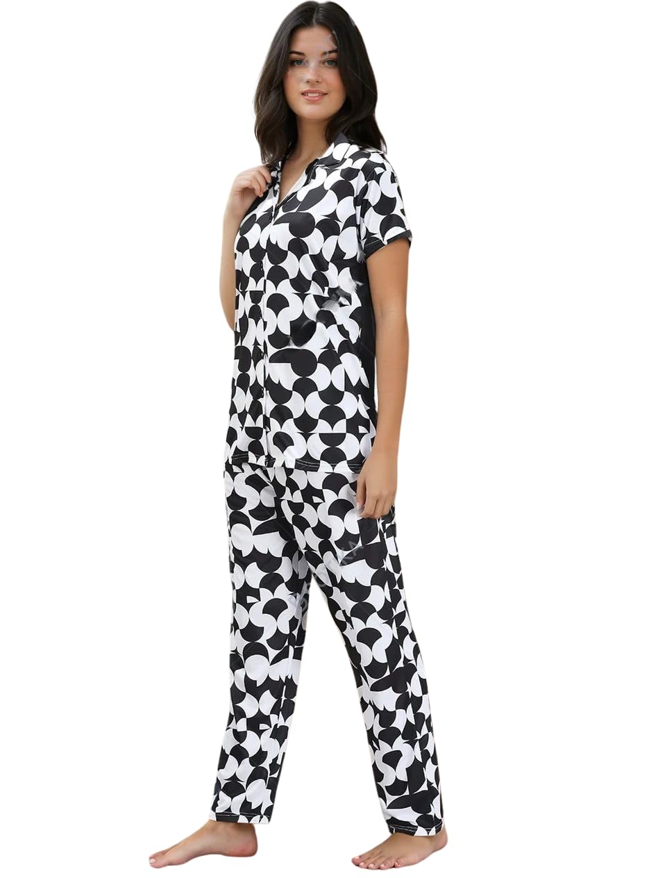 Noty ® Girl's/Women's Night Suit- Serena- Cool Print, Short Sleeves, V Neck