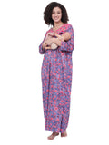 Noty ® Women's- Maternity | Feeding | Nursing | Nighty/Maxi/Gown- Poly Viscose Knits Fabric- Floral Embroidery, Zip on Both Sides, Full Sleeves