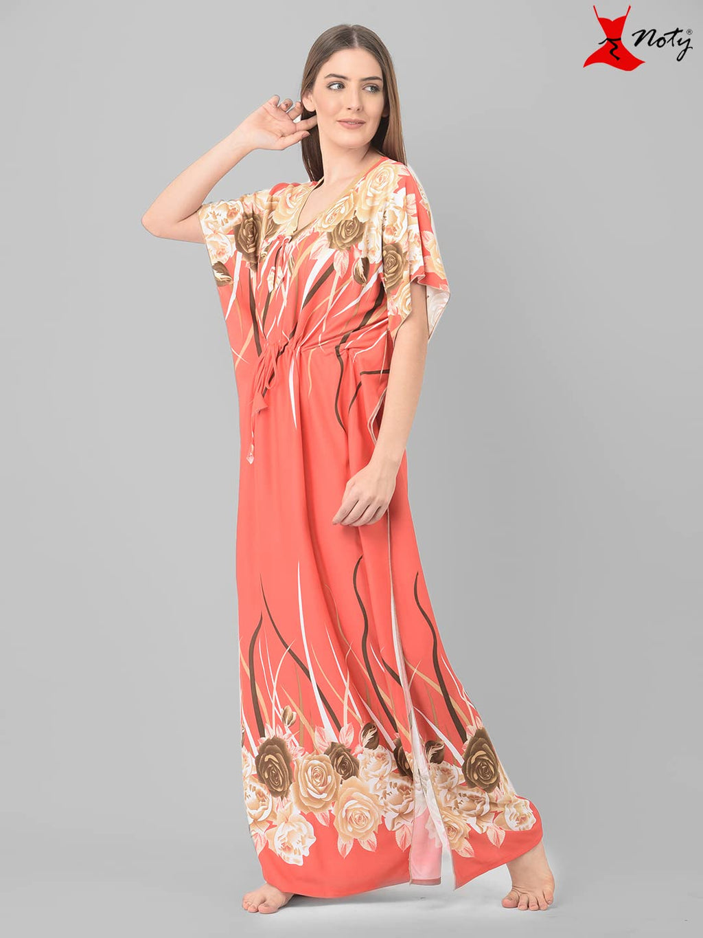Noty ® Women's Kaftan Nighty | Printed Maxi | Sarena Fabric | Short Slevees Nightie | Nightgown for Girls & Women