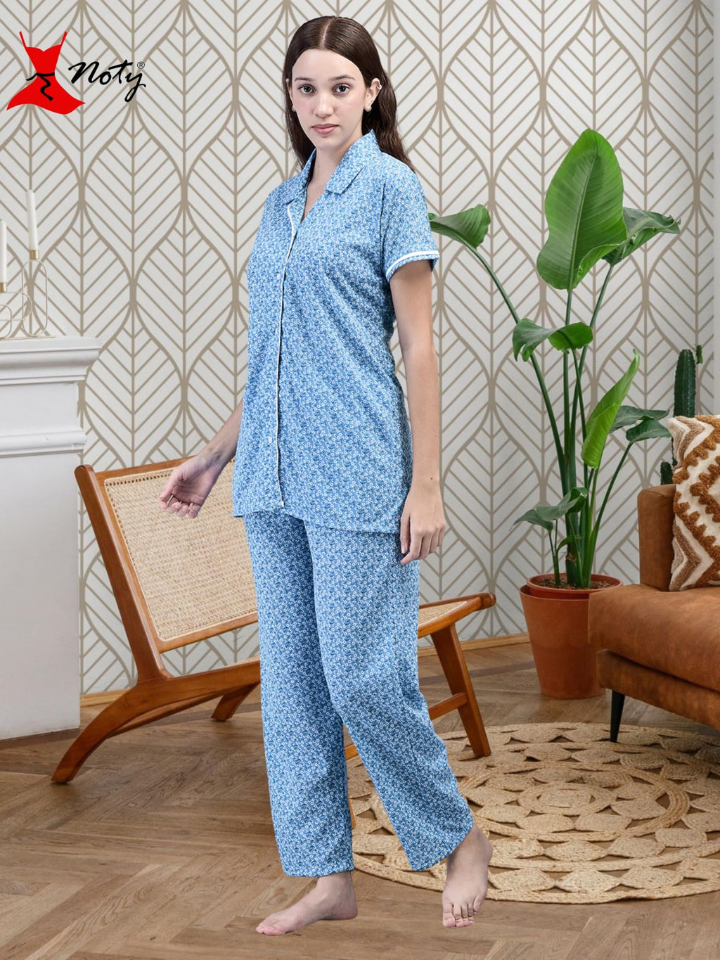 Noty® Women's- Night Suit | Co-ords Set | Night Wear | Night Dress | Loungewear- Poly Cotton Knits Fabric- Floral Printed