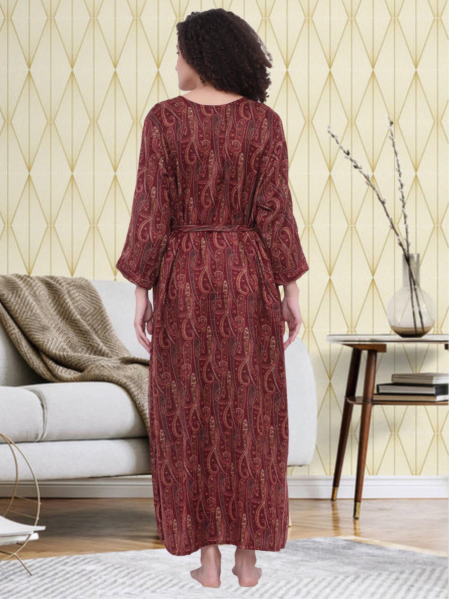 Noty® Women's Winter Nighty | Pashmina Blend | Full Sleeves |Embroidery Work On Neck with Zip Clousre | Maxi for Women