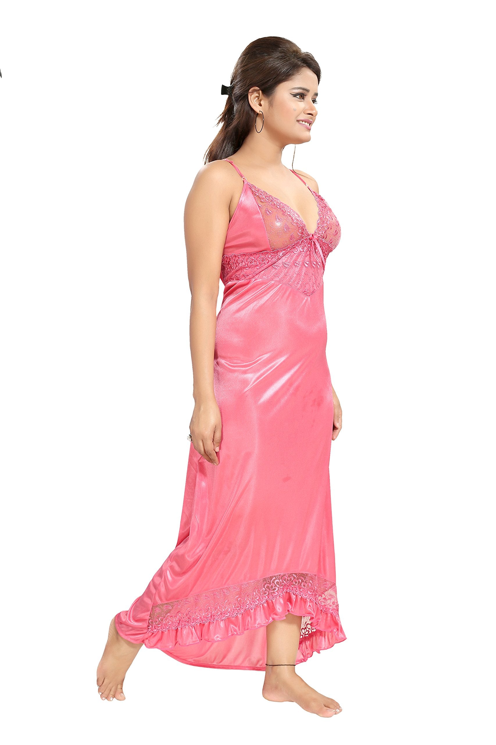 Noty Women's Satin Solid Maxi Nighty (Pack of 2)