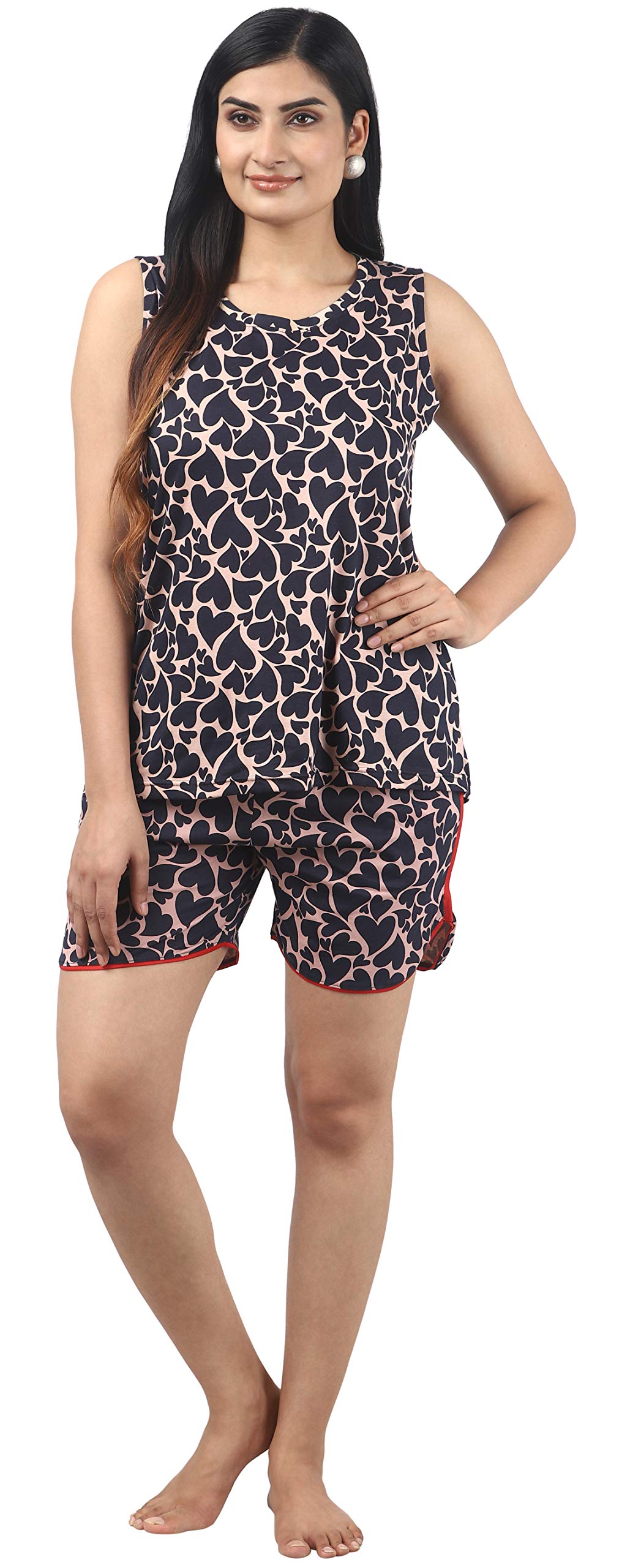 Noty ® Girl's/Women's Cotton- Printed- Round Neck Sleeveless Top with Shorts