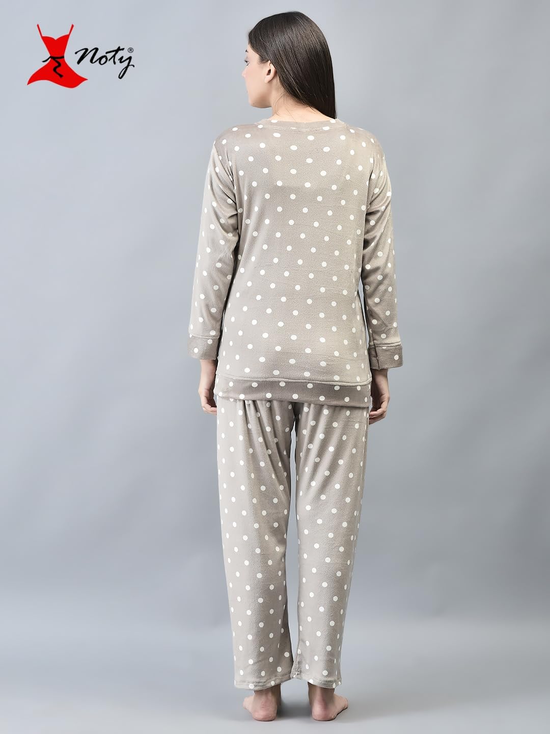 Noty- Night Suit Winter Velvet-Round Neck- Printed