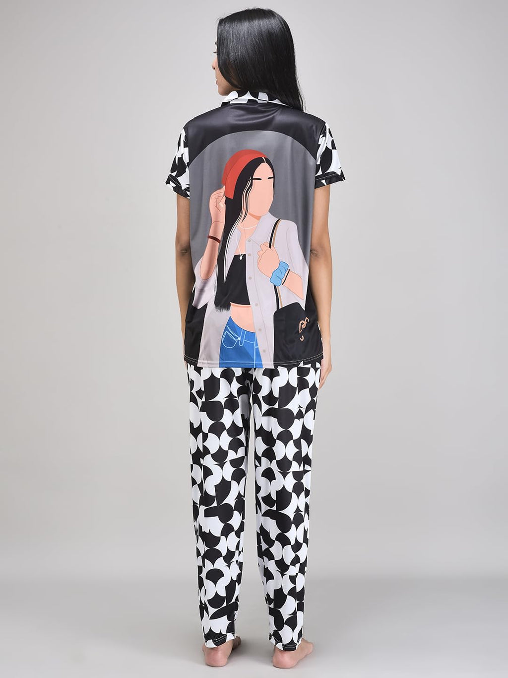 Noty ® Girl's/Women's Night Suit- Serena- Cool Print, Short Sleeves, V Neck