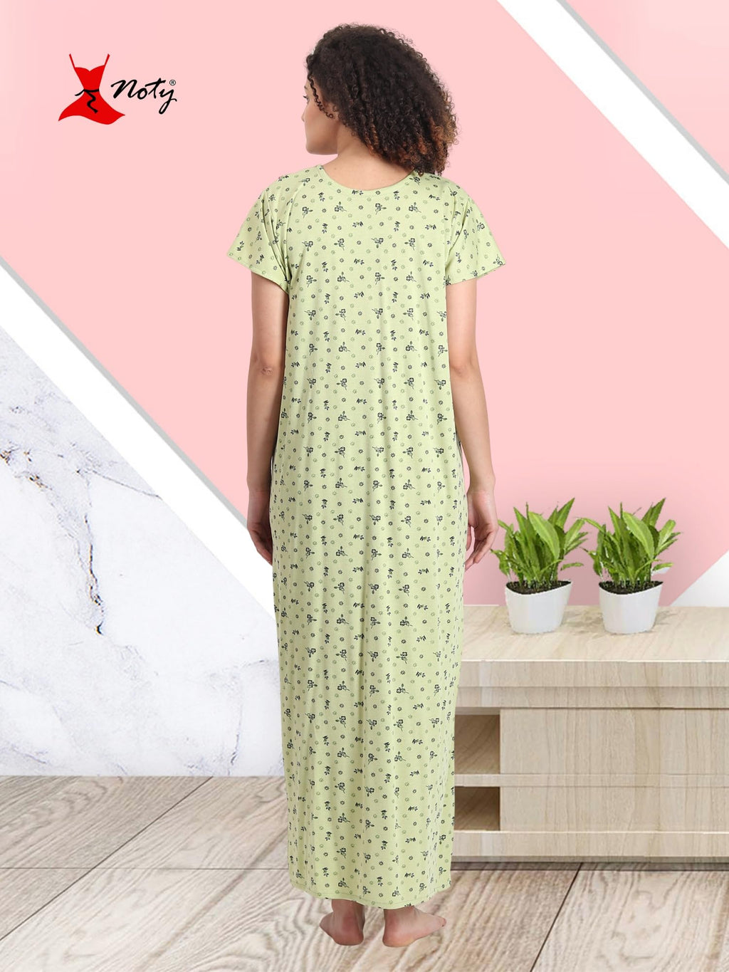 Noty® Women's- Nighty | Maxi | Gown- Poly Viscose Knits Fabric- Embroidery, Full Sleeves, Zip Closure