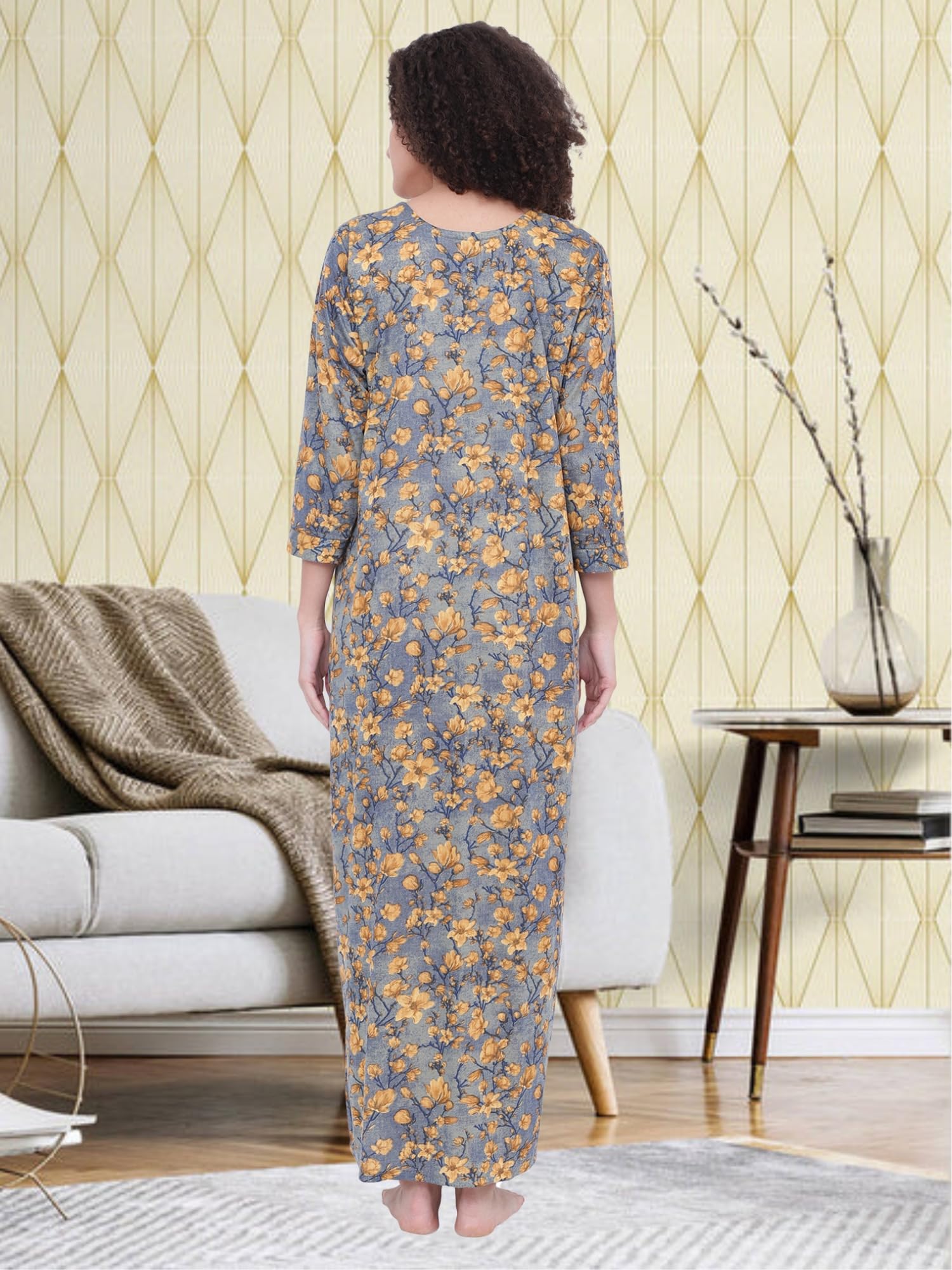 Noty ® Women's- Maternity | Feeding | Nursing | Nighty/Maxi/Gown- Poly Viscose Knits Fabric- Floral Embroidery, Zip on Both Sides, Full Sleeves