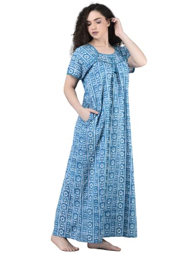 Noty ® Women's- Cotton Nighty| Short Sleeves | Night Wear | Maxi for Women | U Shaped Neck - Cotton Fabric- Jaipuri Print