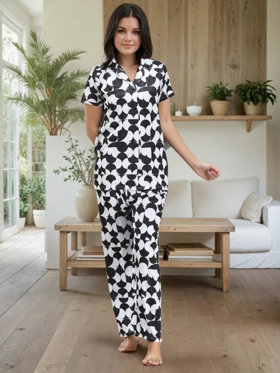 Noty ® Girl's/Women's Night Suit- Serena- Cool Print, Short Sleeves, V Neck