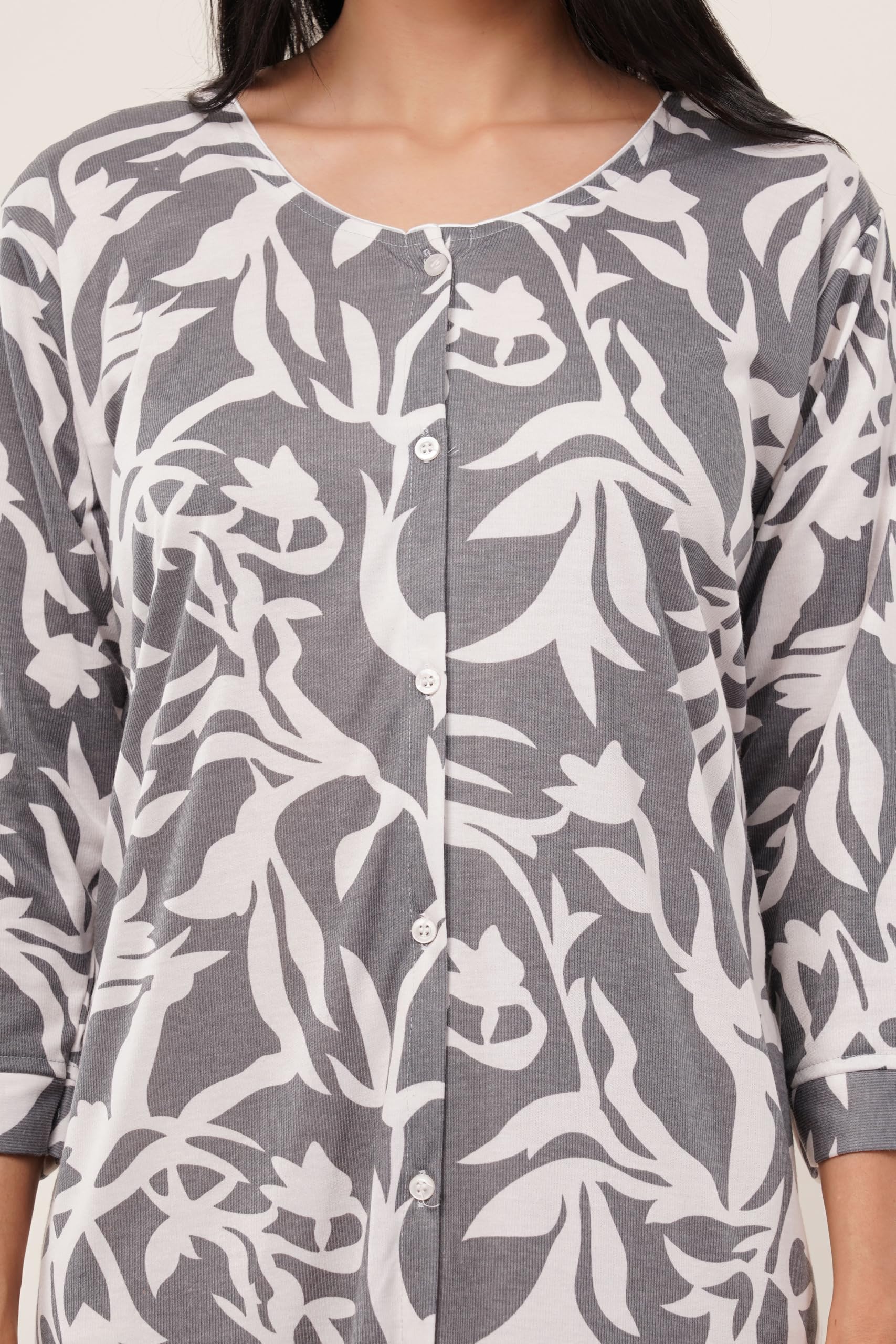 Noty® Women's- Maternity/Hospital/Delivery Gown- Poly Viscose Knits Fabric- Front Open | Printed | Round Neck with Button Closure | Pocket | Full Sleeves