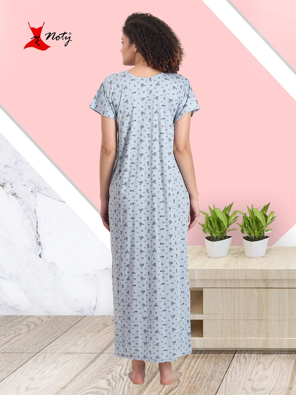 Noty® Women's- Nighty | Maxi | Gown- Poly Viscose Knits Fabric- Embroidery, Full Sleeves, Zip Closure