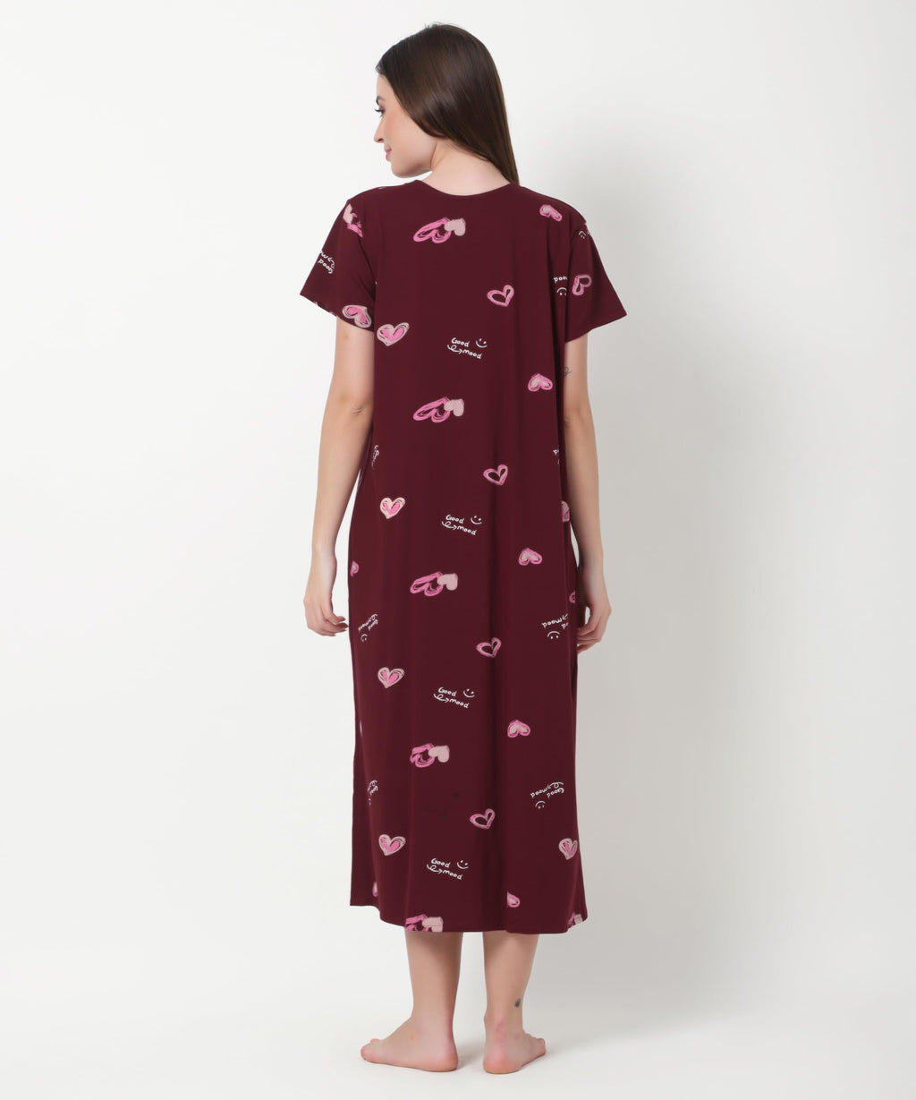 Noty ® Women's- Maternity | Hospital | Delivery Gown | Feeding | Nursing Nighty- Sinker Cotton Knits Fabric- Front Open | Printed | Full Button Open | Short Sleeves